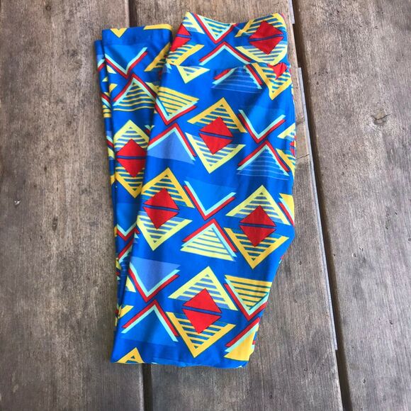 LuLaRoe Womens‎ Leggings One Size Blue Red Yellow Triangles Geometric Soft OS - Picture 8 of 8